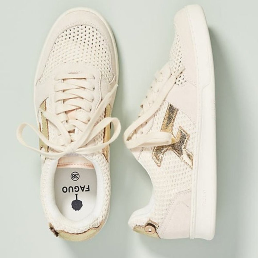 NIB Anthropologie Faguo Hazel Womens Sneakers Gold Beige sz 37 Casual Low Top